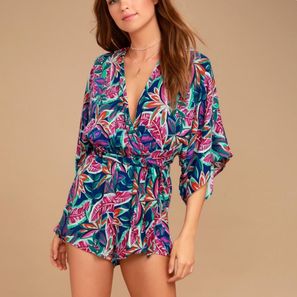 Lulus hypnotized purple print floral romper XS extra small
